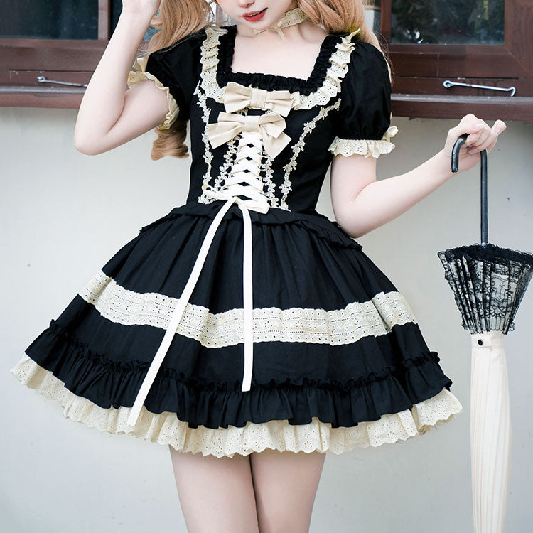 Lace Bow Black Dress SE23172