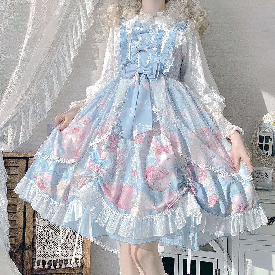 Lace Bow Bunny Flower Sling Dress SE22969