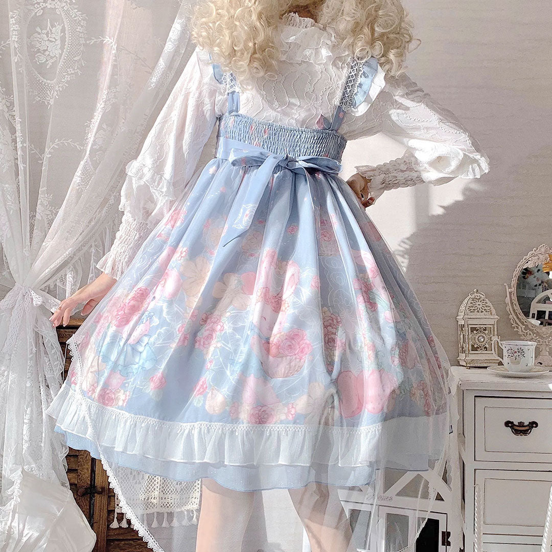 Lace Bow Bunny Flower Sling Dress SE22969