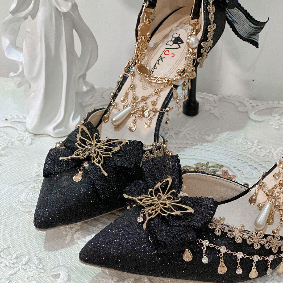 Lace Bow Butterfly Chain Shoes SE23453