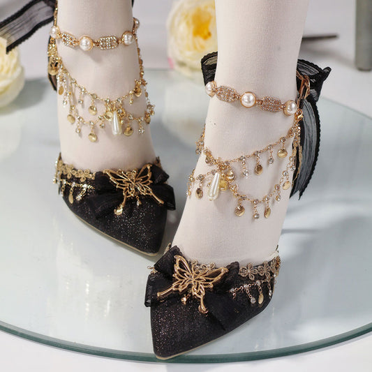 Lace Bow Butterfly Chain Shoes SE23453