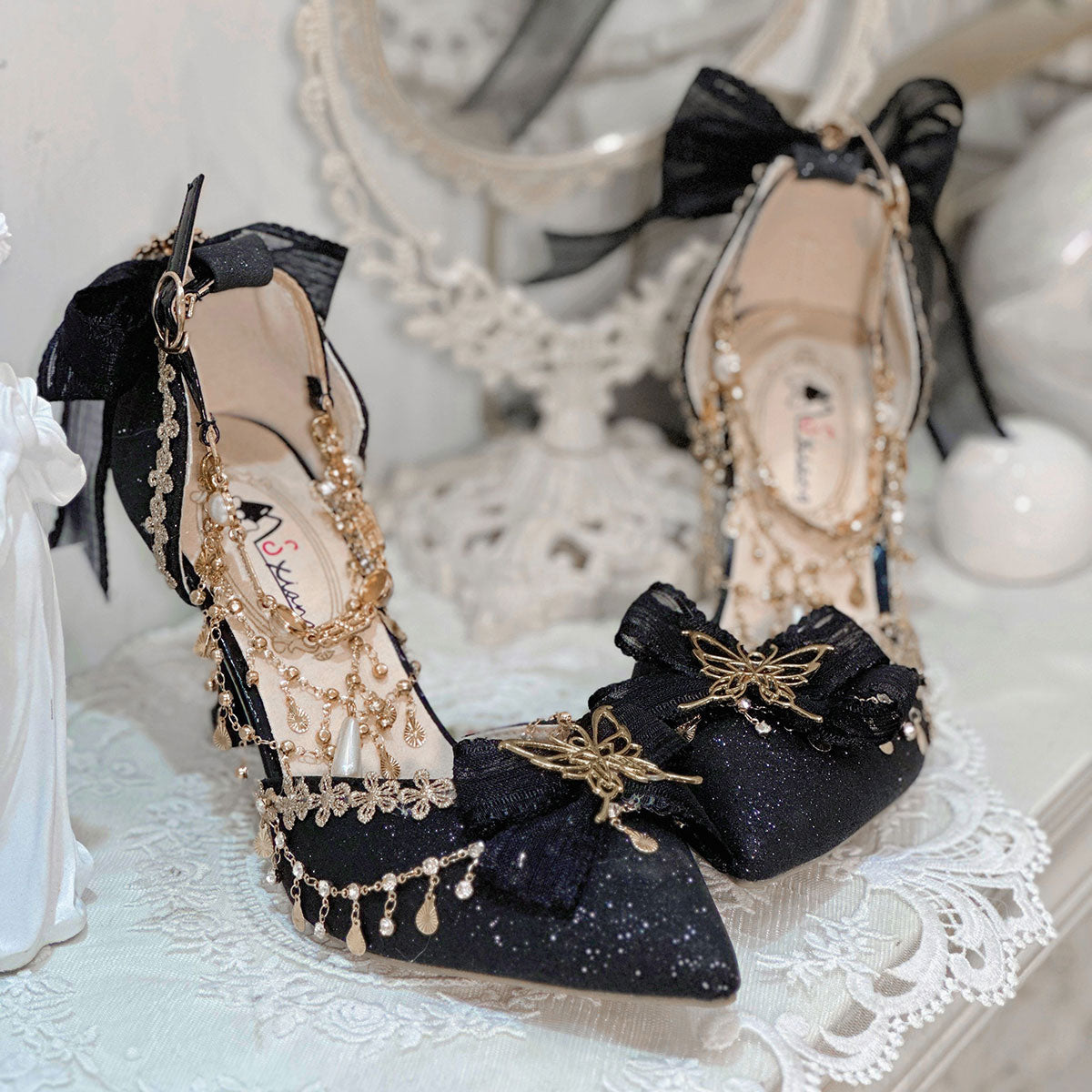 Lace Bow Butterfly Chain Shoes SE23453