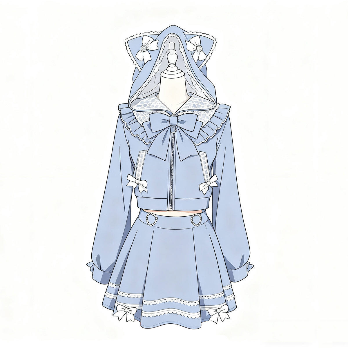 Lace Bow Cat Hoodie Skirt Set SE23755