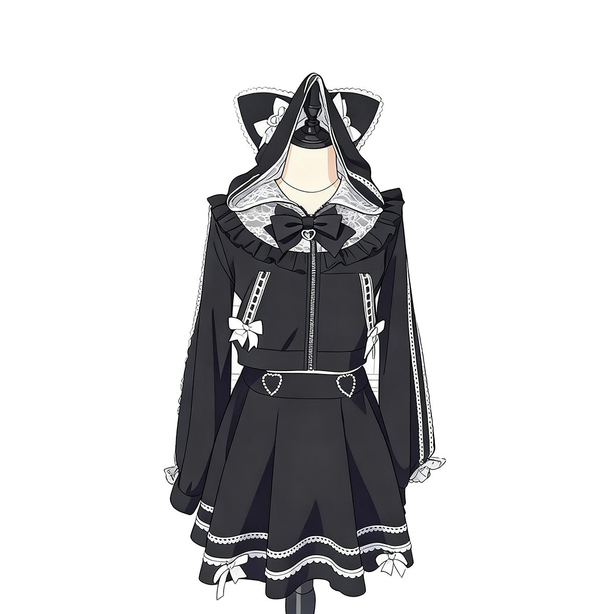 Lace Bow Cat Hoodie Skirt Set SE23755