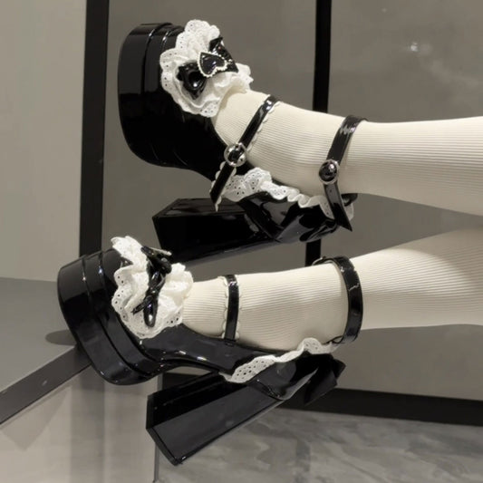 Lace Bow Chunky Heels SE23520