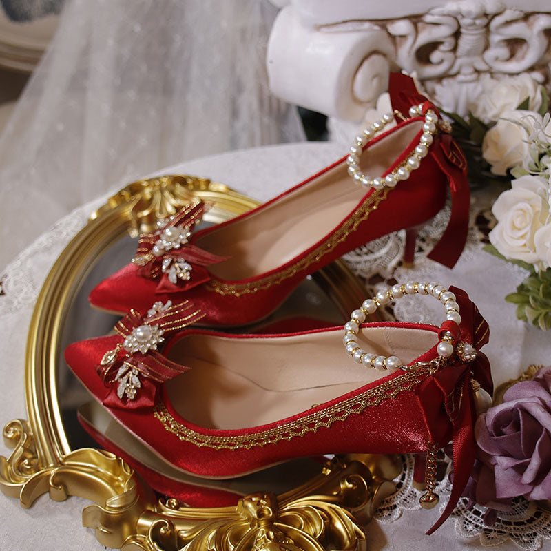 Lace Bow Flower Heels Customized Shoes SE22794