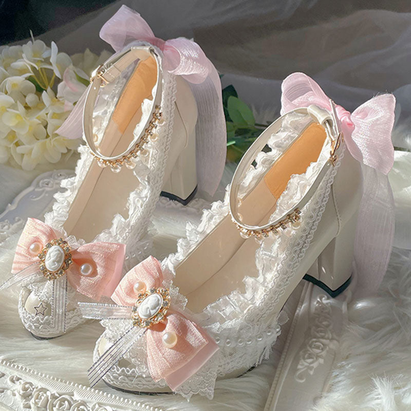 Lace Bow Heel Shoes SE23321