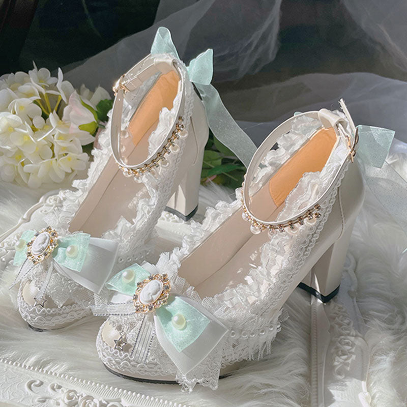 Lace Bow Heel Shoes SE23321