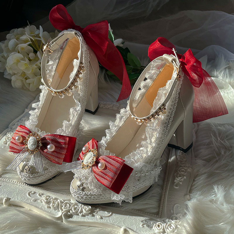 Lace Bow Heel Shoes SE23321