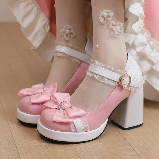 Lace Bow Heels Shoes SE23160