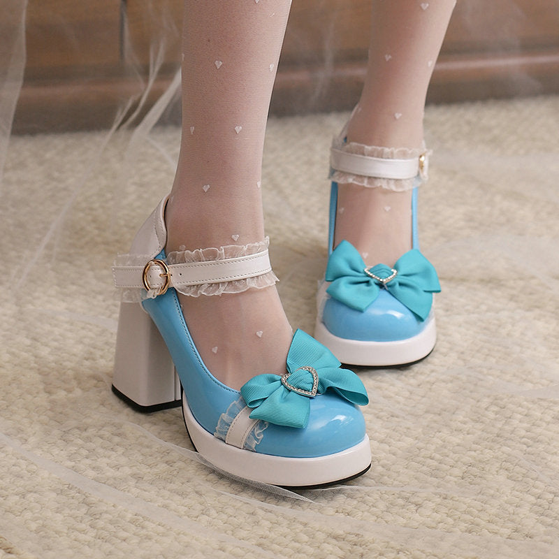 Lace Bow Heels Shoes SE23160