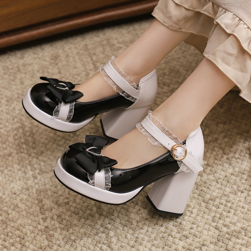 Lace Bow Heels Shoes SE23160