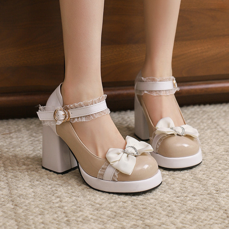 Lace Bow Heels Shoes SE23160