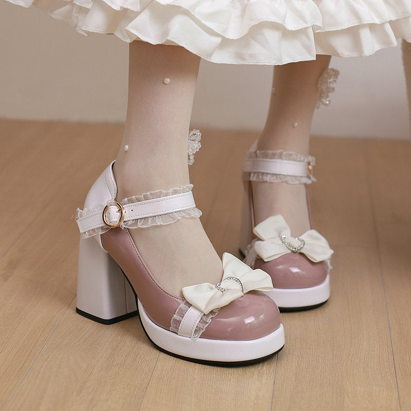 Lace Bow Heels Shoes SE23160