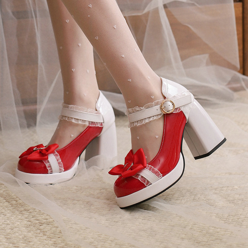 Lace Bow Heels Shoes SE23160