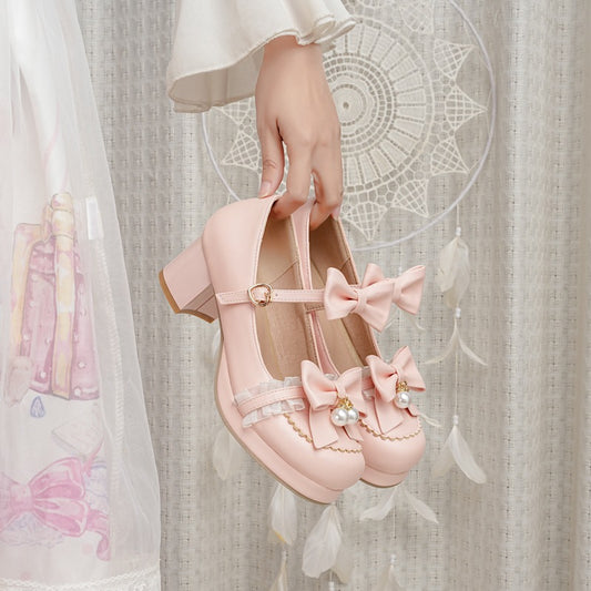 Lace Bow Heels Shoes SE23220