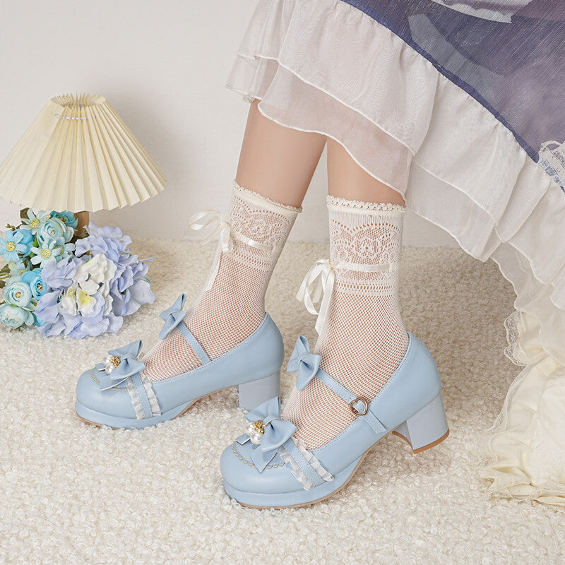 Lace Bow Heels Shoes SE23220