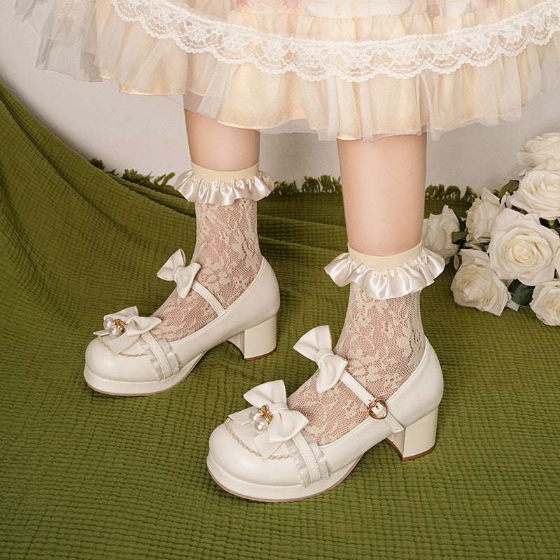 Lace Bow Heels Shoes SE23220