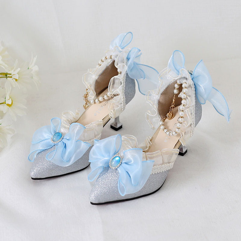 Lace Bow Heels Shoes SE23325