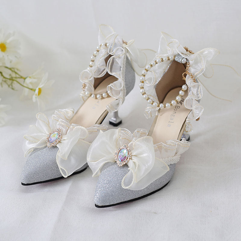 Lace Bow Heels Shoes SE23325