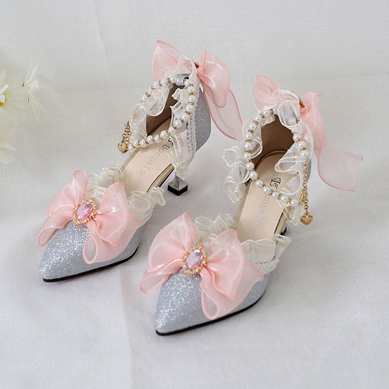 Lace Bow Heels Shoes SE23325