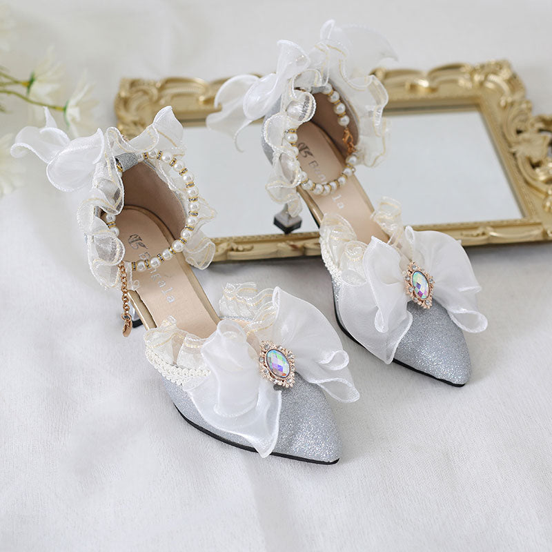 Lace Bow Heels Shoes SE23325