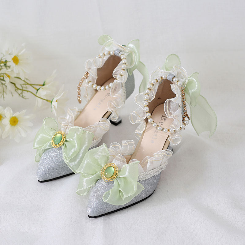 Lace Bow Heels Shoes SE23325