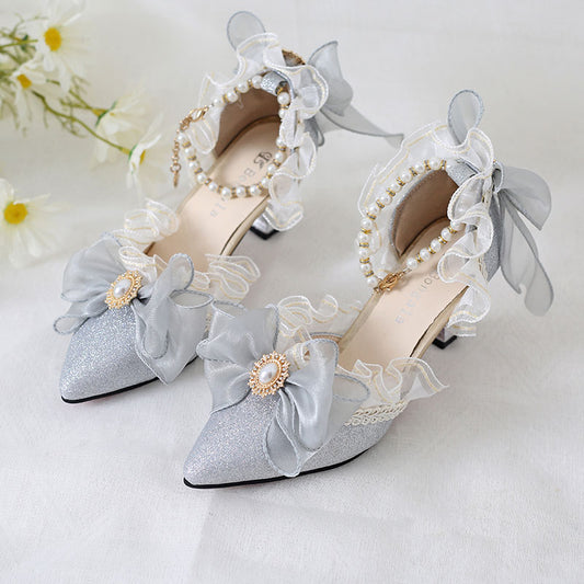 Lace Bow Heels Shoes SE23325