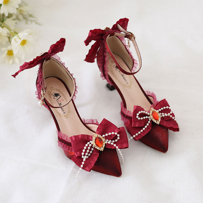 Lace Bow Heels Shoes SE23405