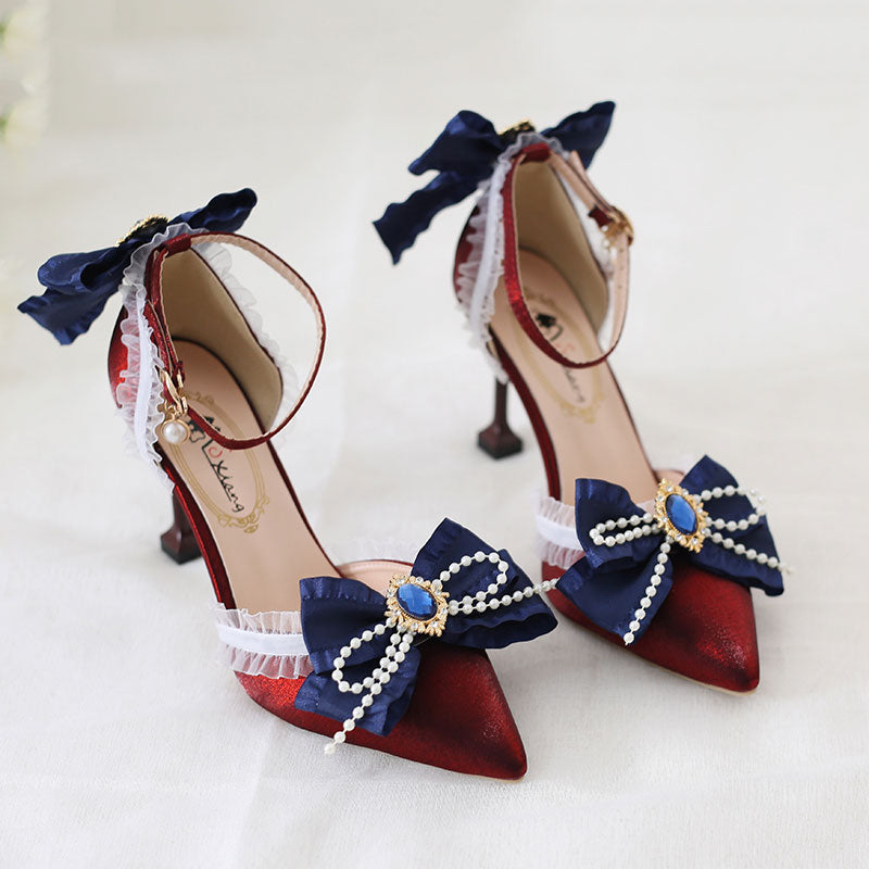 Lace Bow Heels Shoes SE23405