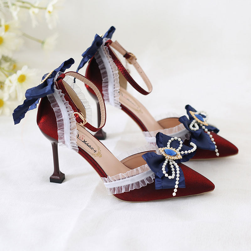 Lace Bow Heels Shoes SE23405
