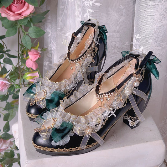 Lace Bow Heels Shoes SE23508