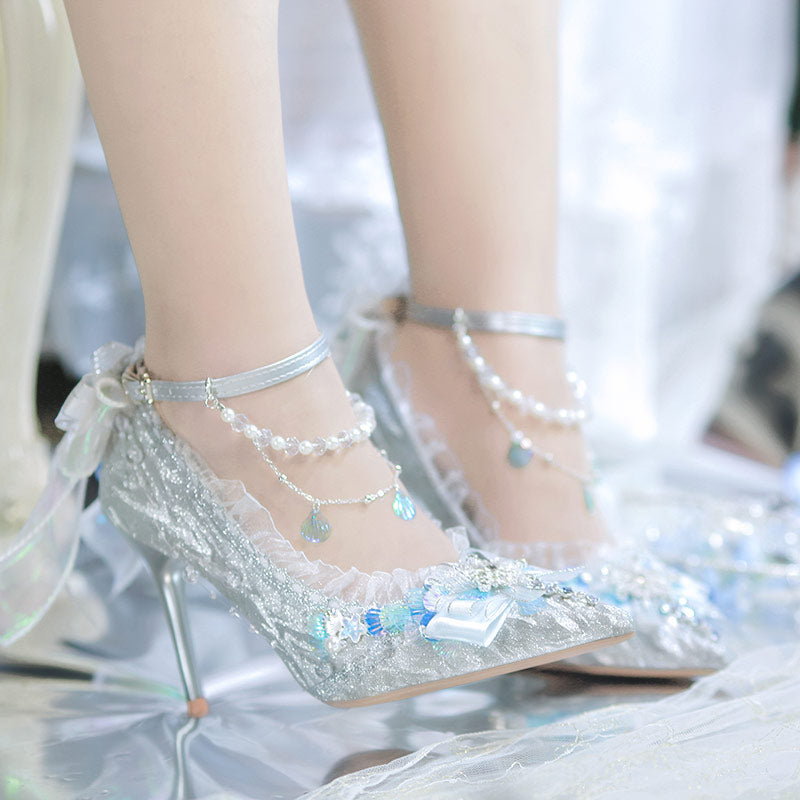 Lace Bow Lolita Heels Shoes SE23637