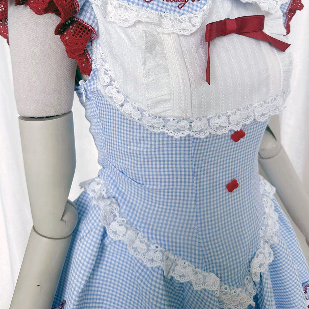 Lace Bow Plaid Blue Maid Dress SE23729
