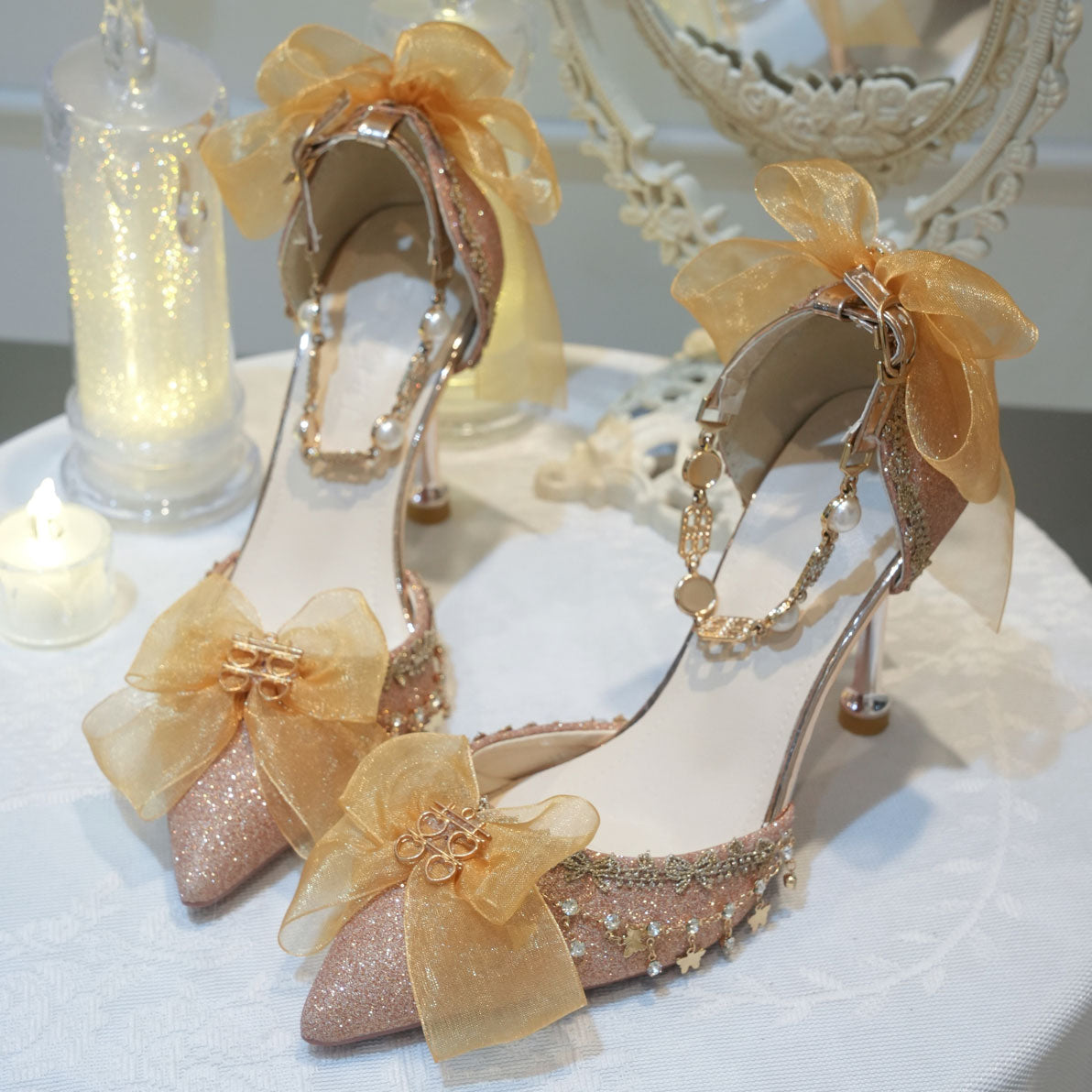 Lace Bow Princess Heels Shoes SE23347