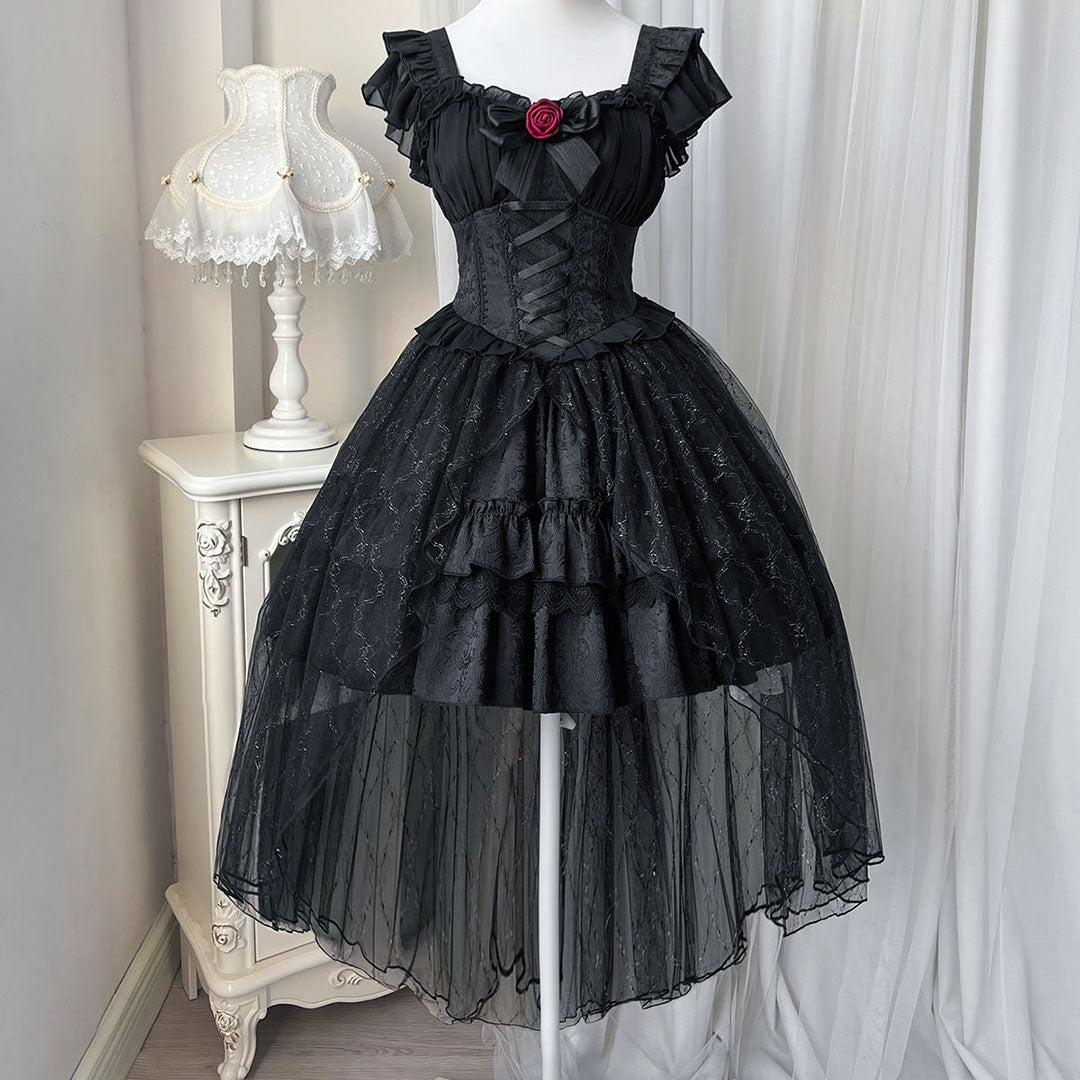Lace Bow Rose Black Dress SE22711