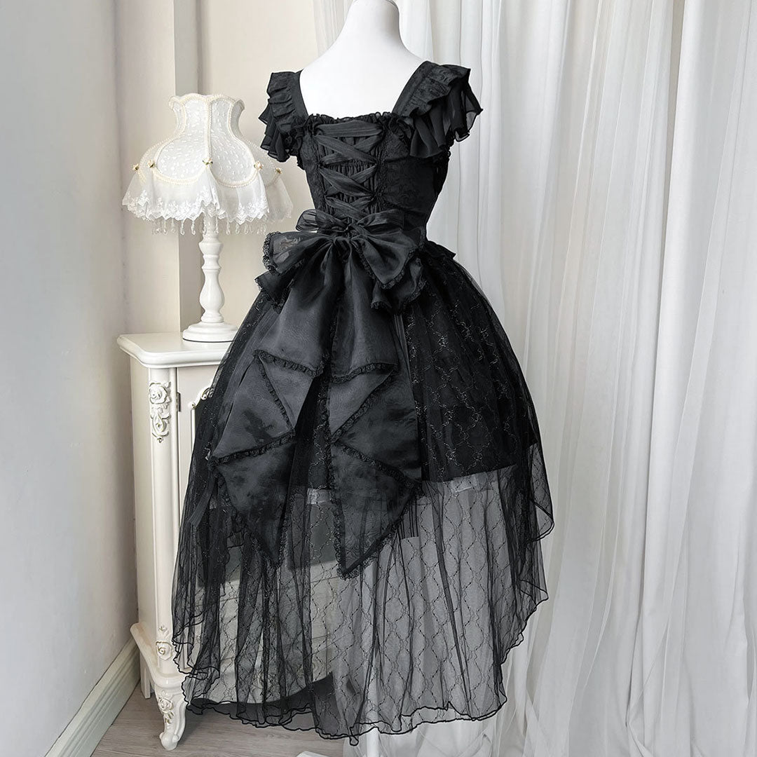 Lace Bow Rose Black Dress SE22711