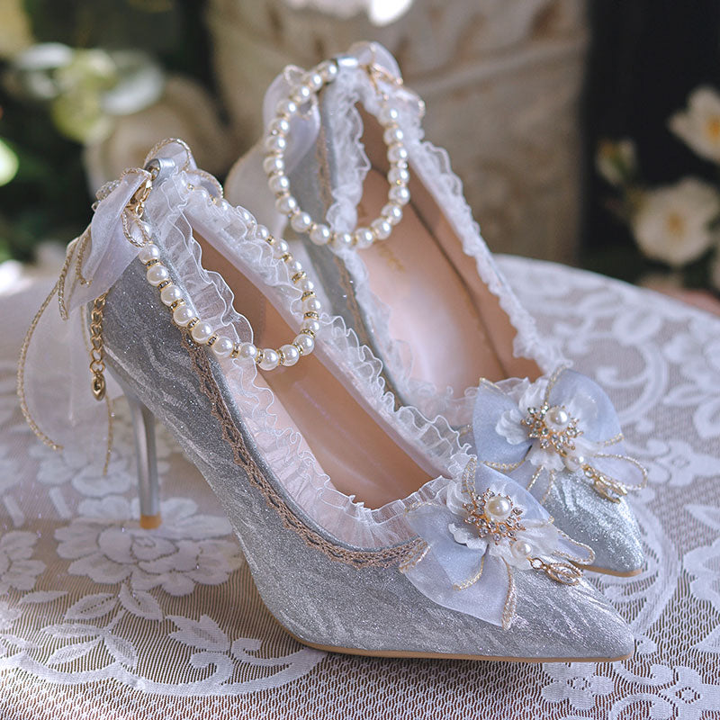 Lace Bow Sparkly Beaded Shoes SE23205