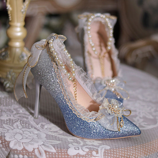Lace Bow Sparkly Beaded Shoes SE23205