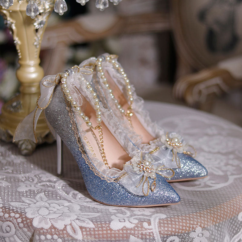 Lace Bow Sparkly Beaded Shoes SE23205