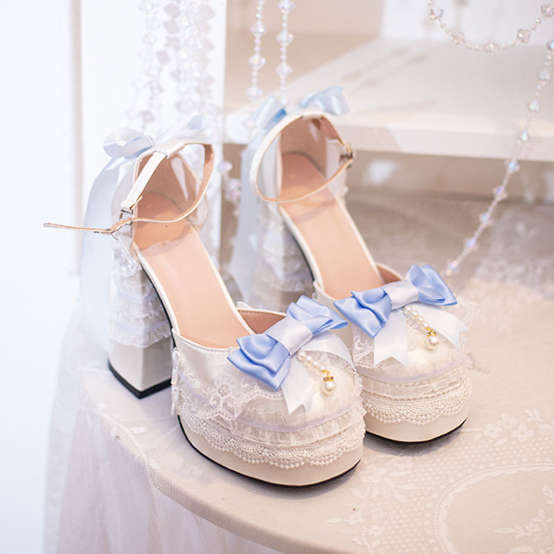 Lace Bow Wedge Heels Shoes SE23399