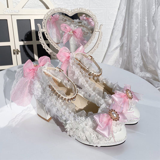 Lace Feather Flower Heels SE23474