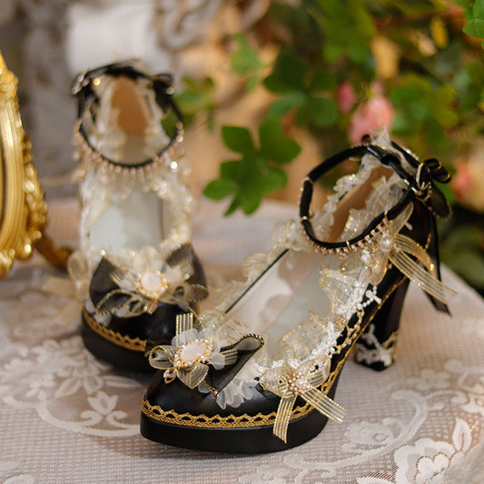 Lace Floral Bow Heels SE23324