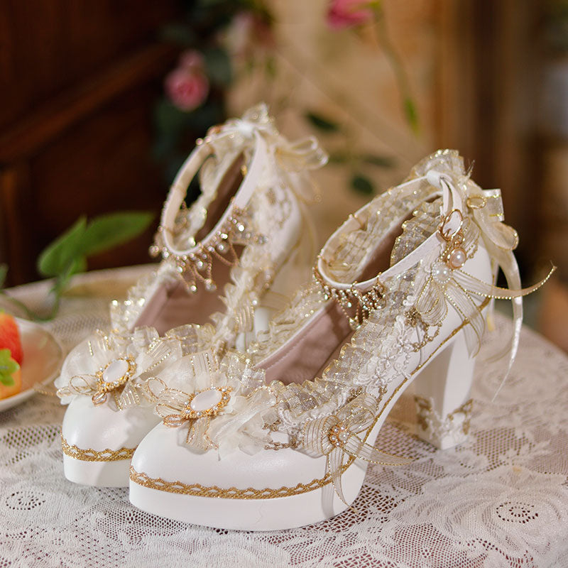 Lace Floral Bow Heels SE23324