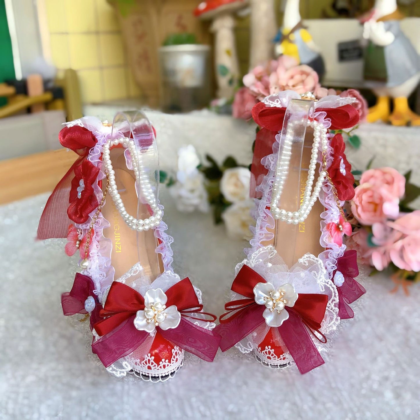Lace Floral Bow Heels SE23415