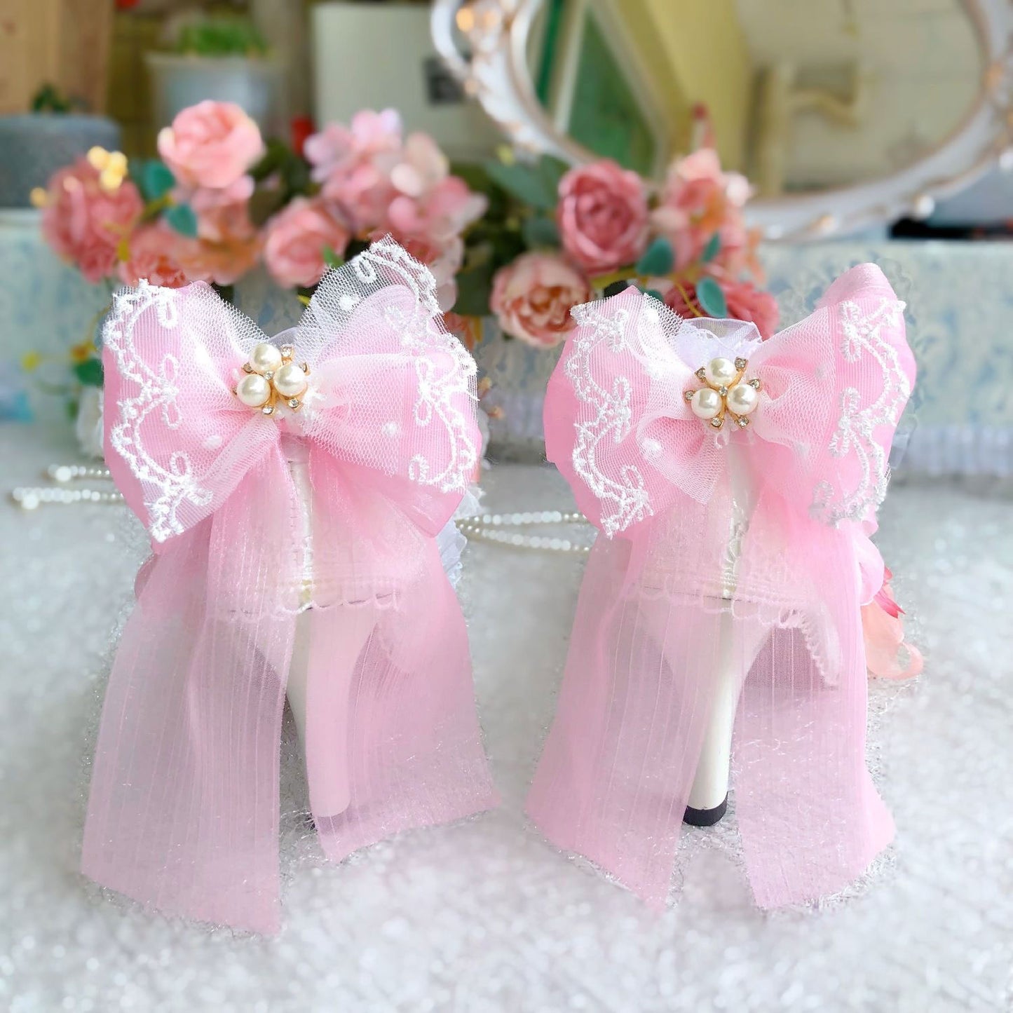 Lace Floral Bow Heels SE23415