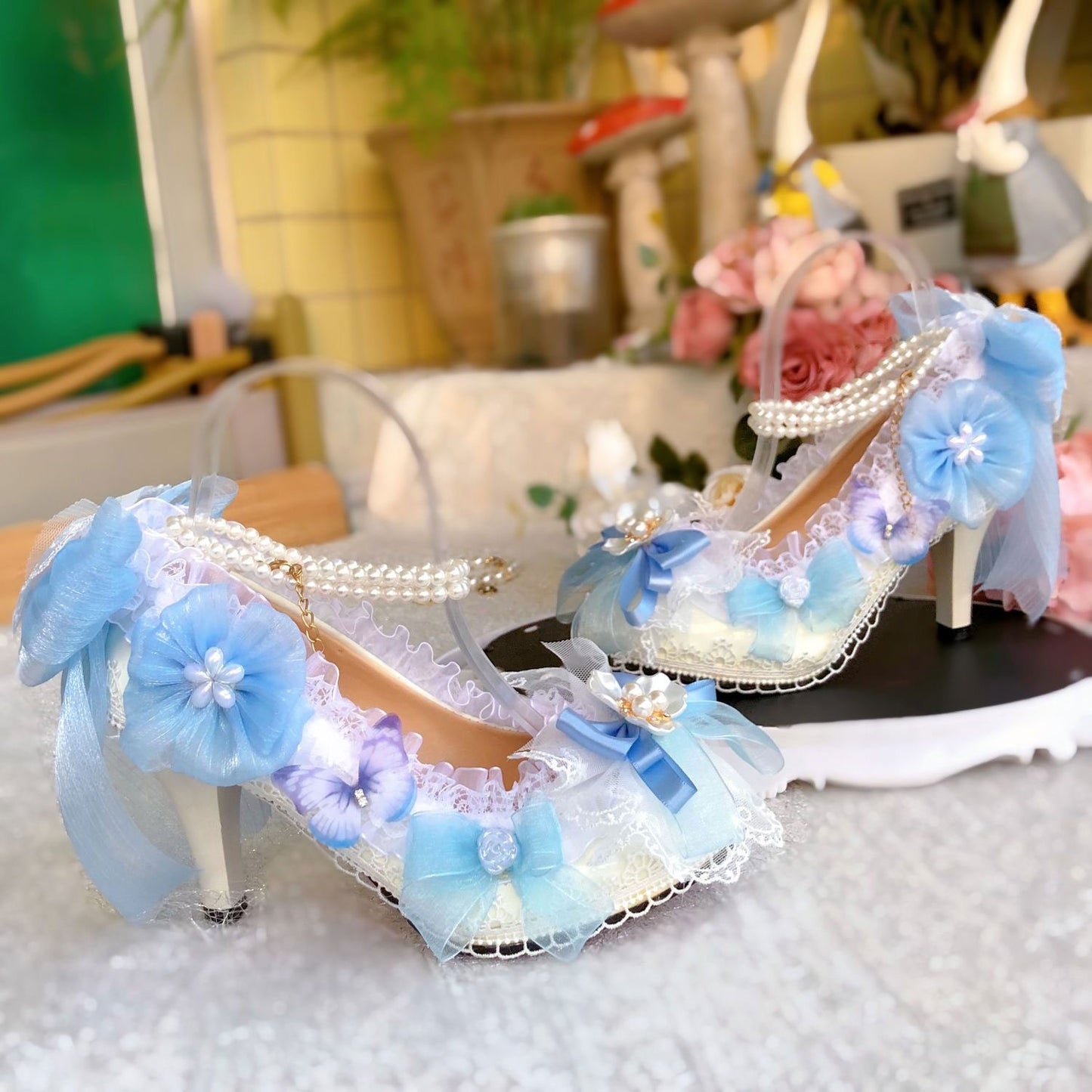 Lace Floral Bow Heels SE23415