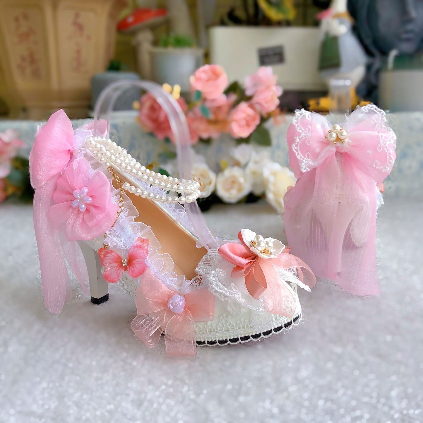 Lace Floral Bow Heels SE23415