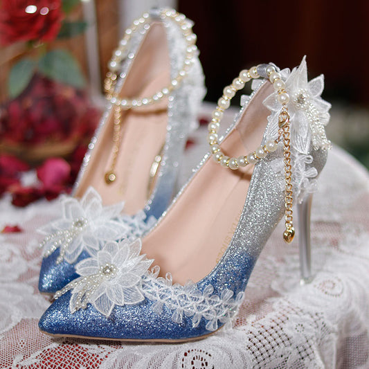 Lace Floral Handmade Heels Shoes SE23214