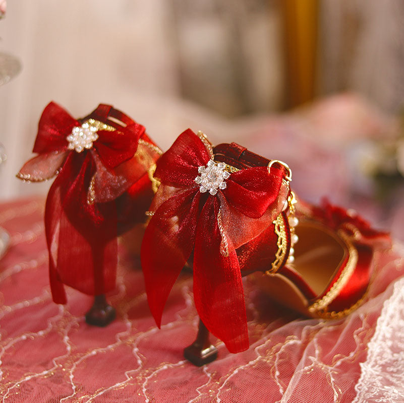 Lace Floral Red Heels Shoes SE23380